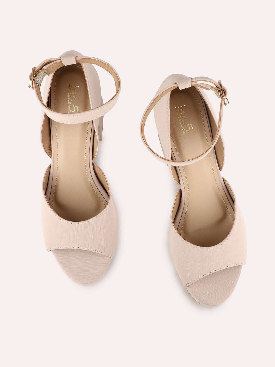 Women Peach Party Wear Solid Round Toe Platform Heels