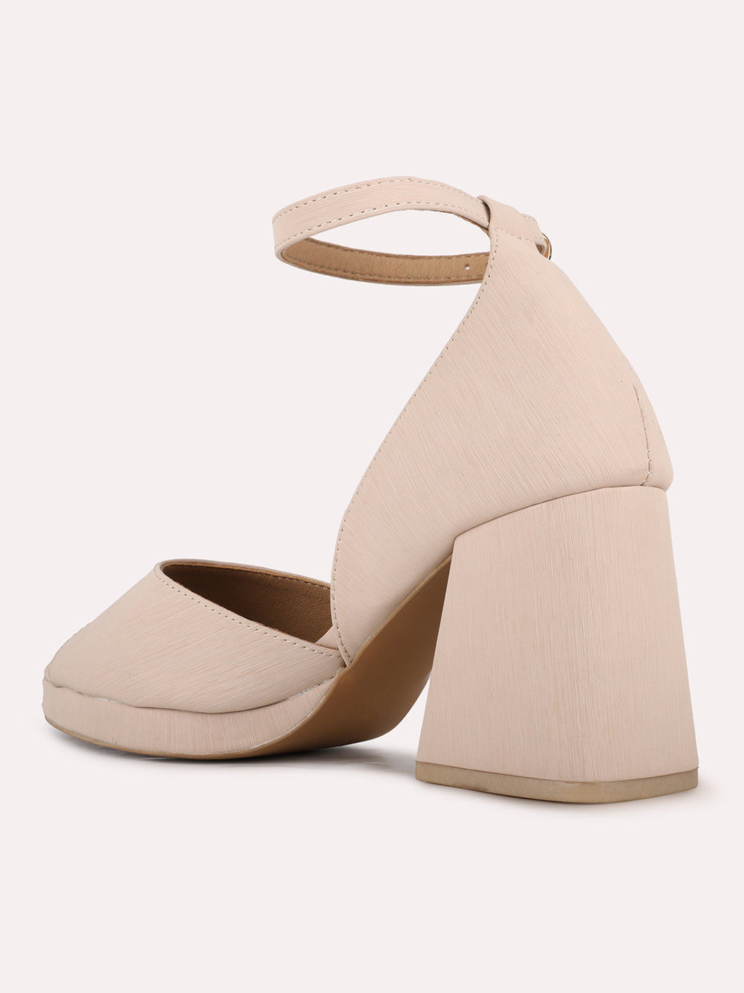 Women Peach Party Wear Solid Round Toe Platform Heels