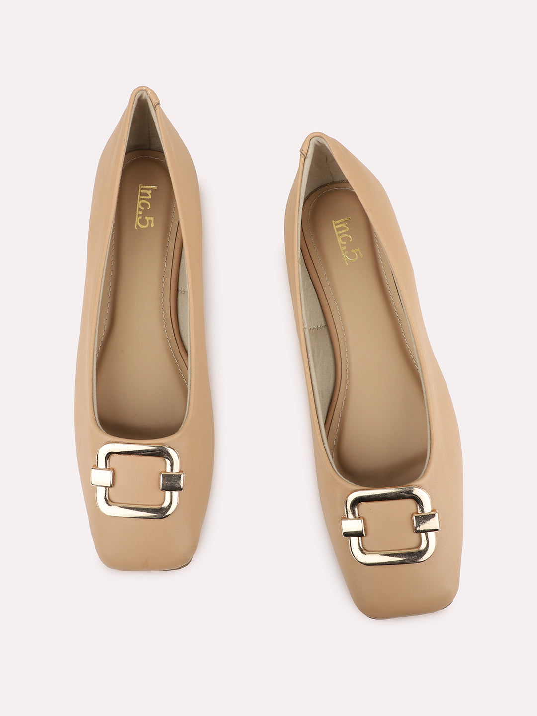 Womens Beige Casual Solid Pattern Square Toe Ballerinas