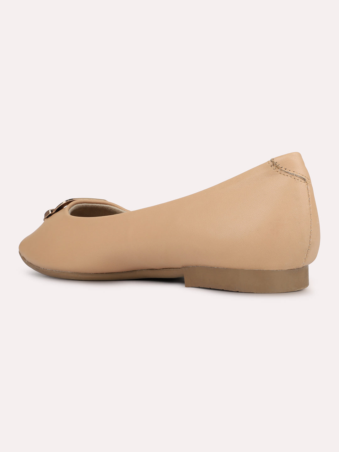 Womens Beige Casual Solid Pattern Square Toe Ballerinas