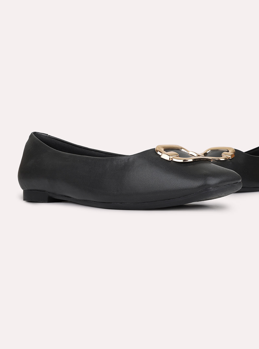Womens Black Casual Solid Pattern Square Toe Ballerinas