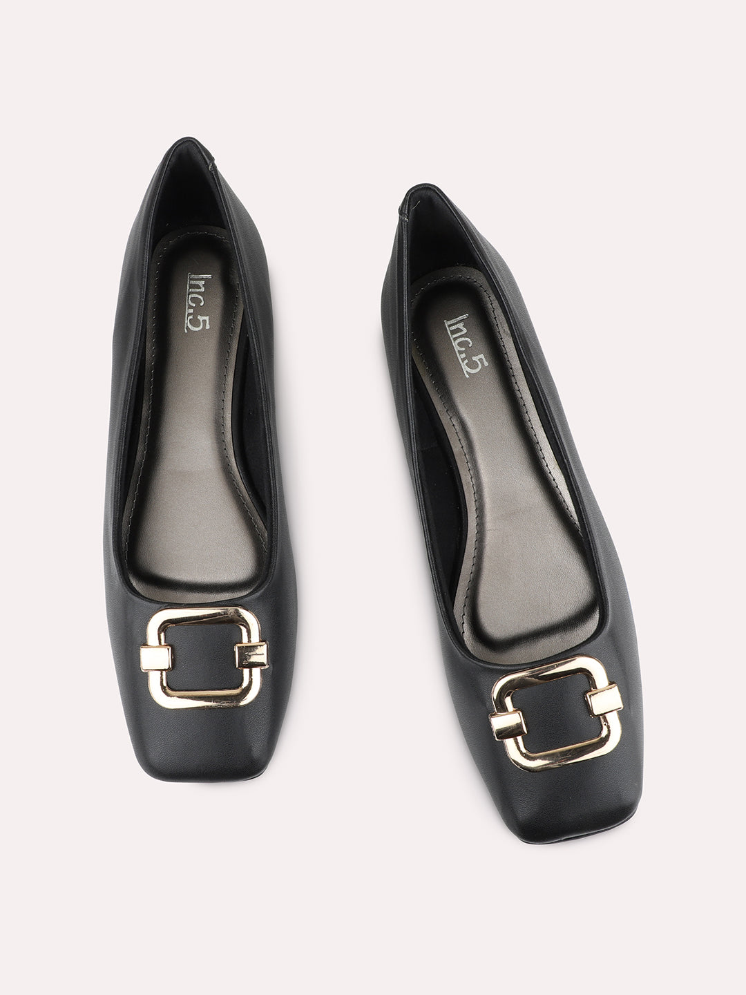 Womens Black Casual Solid Pattern Square Toe Ballerinas