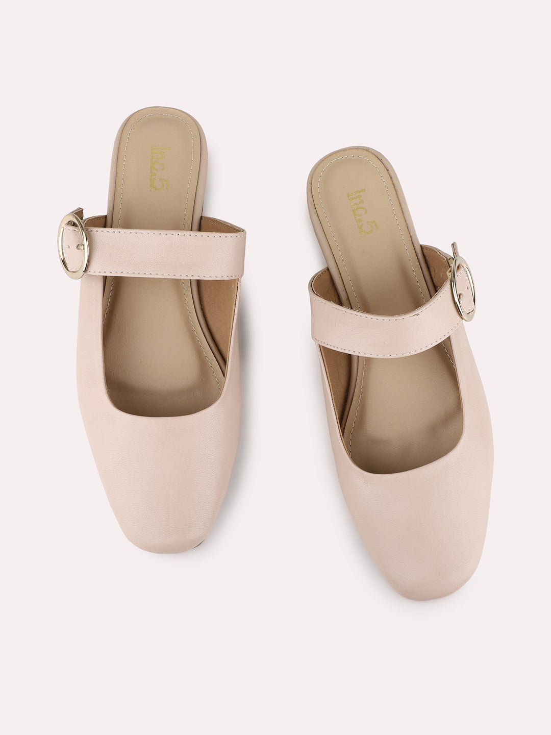 Womens Beige Casual Solid Pattern One Toe Flat Slip-On Sandals