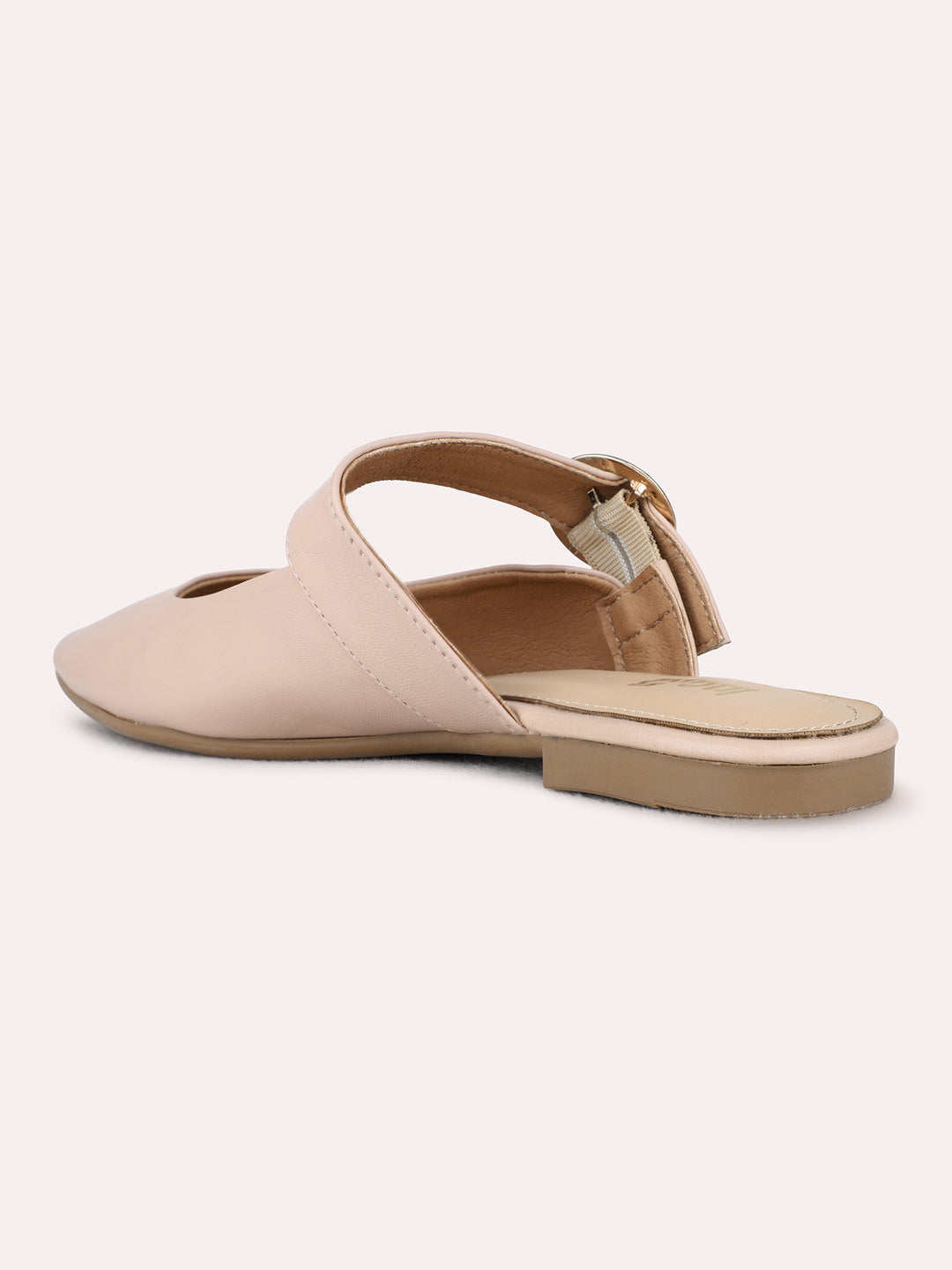 Womens Beige Casual Solid Pattern One Toe Flat Slip-On Sandals