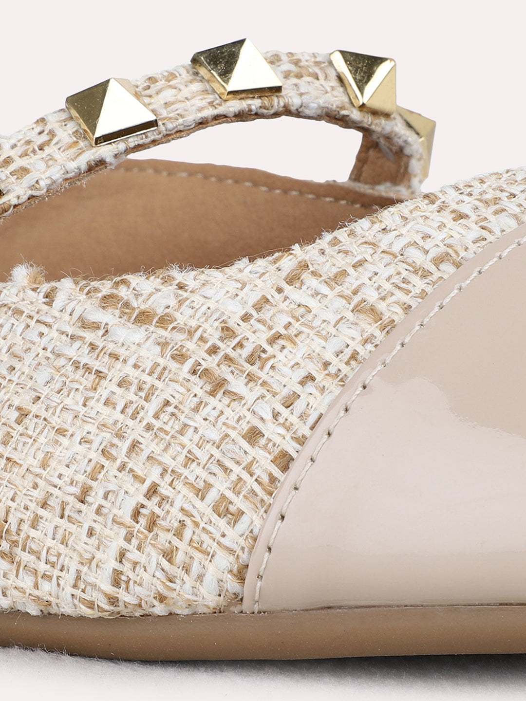 Womens Beige Party Wear Embellished One Toe Flat Mules