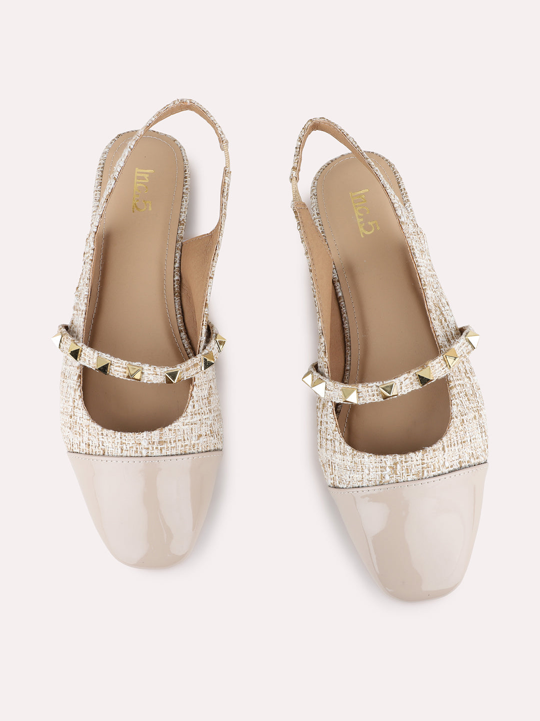 Womens Beige Party Wear Embellished One Toe Flat Mules