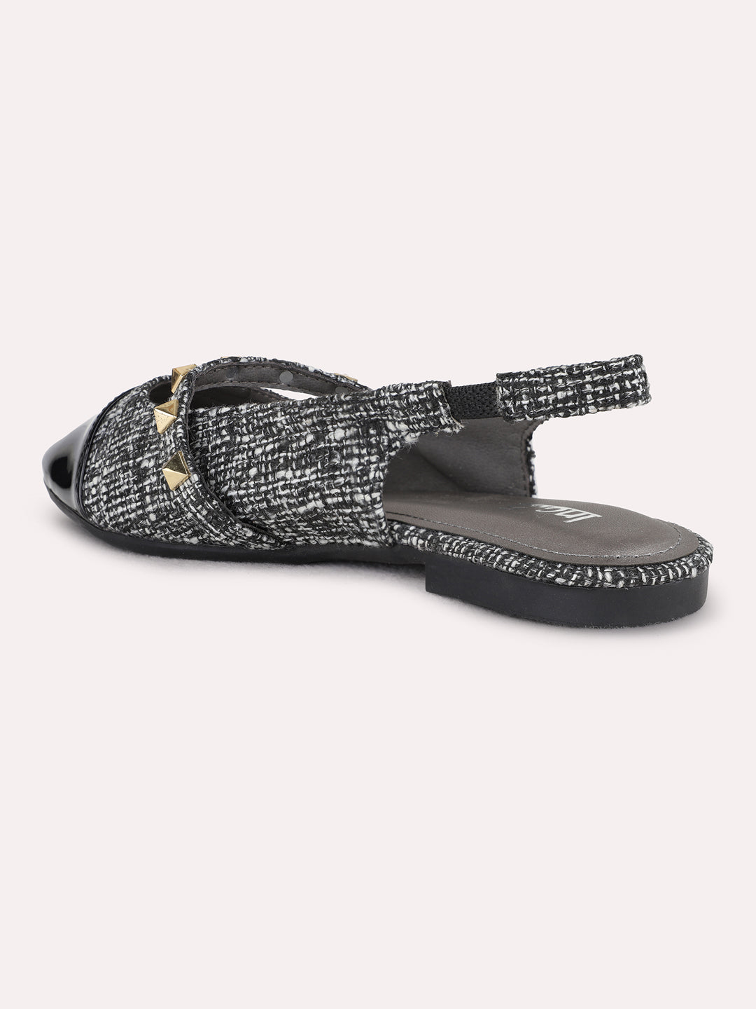 Womens Black Party Wear Embellished One Toe Flat Mules