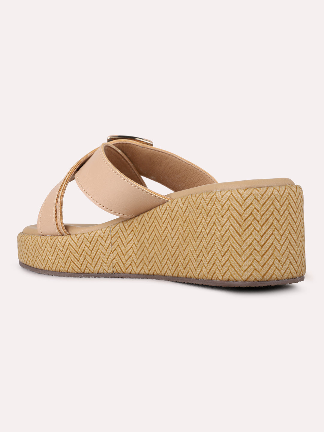 Womens Beige Party Wear Solid Round Toe Wedge Heels