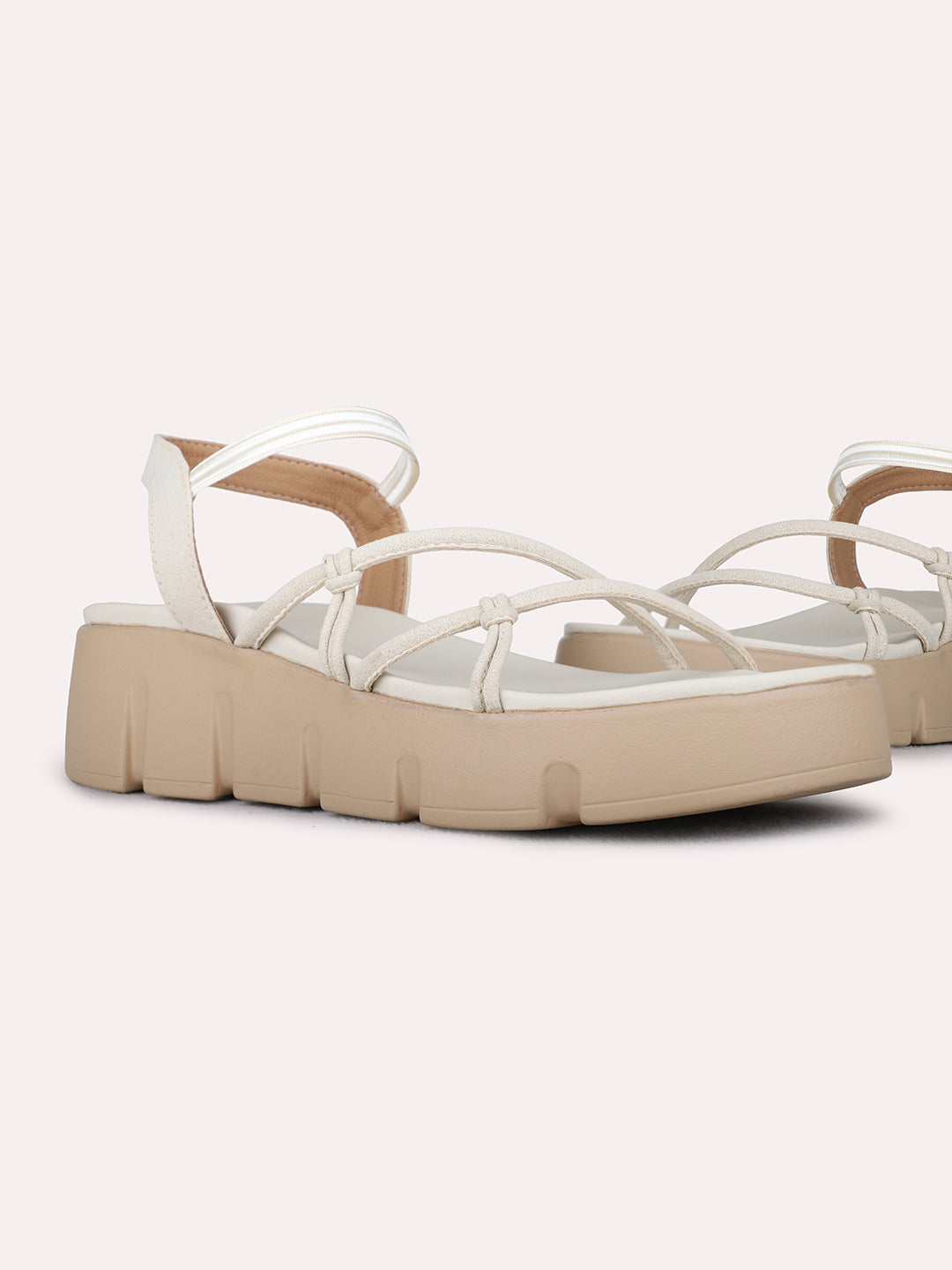 Womens Cream Party Wear Solid Pattern Round Toe Wedge Heels