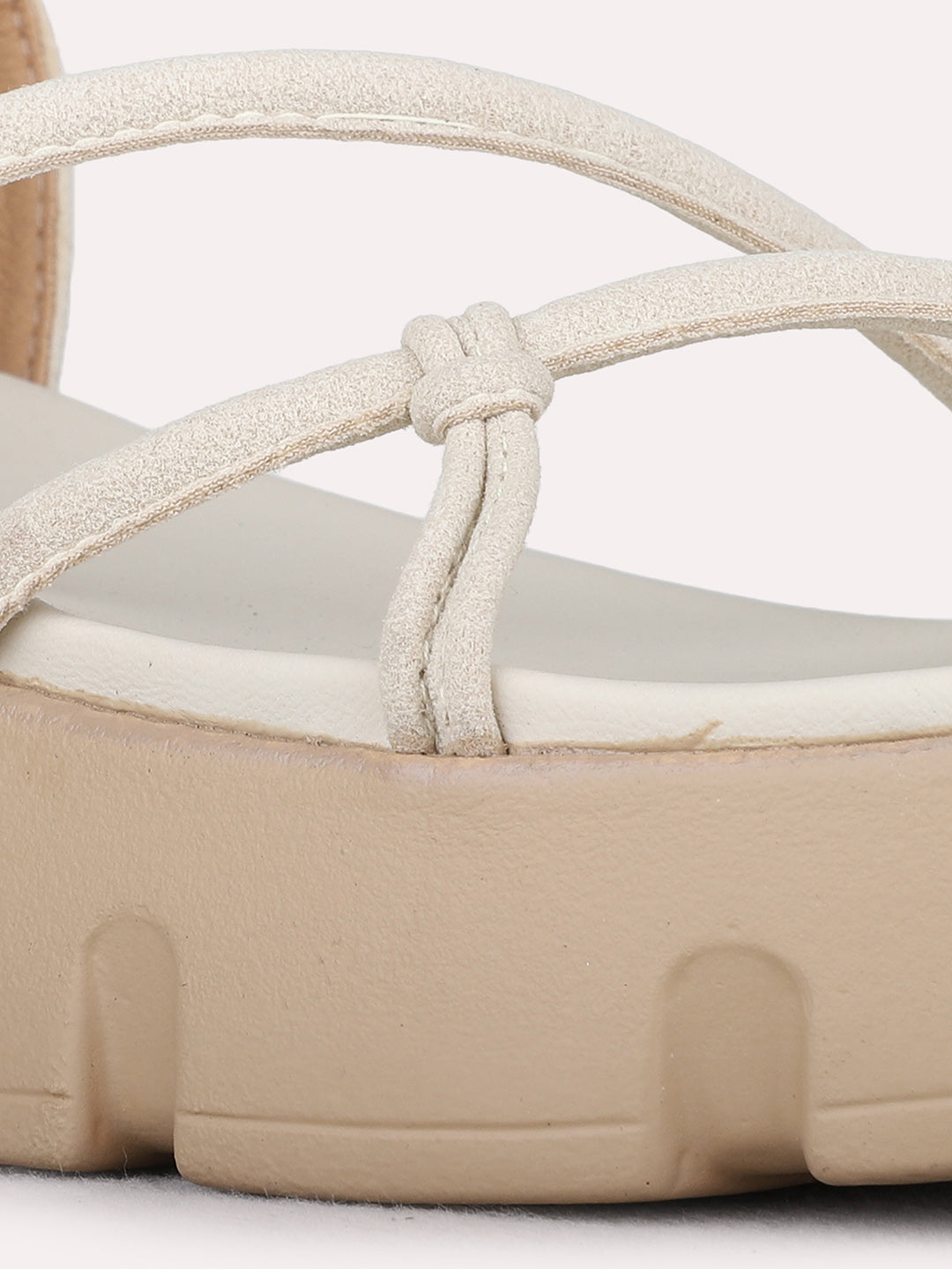 Womens Cream Party Wear Solid Pattern Round Toe Wedge Heels