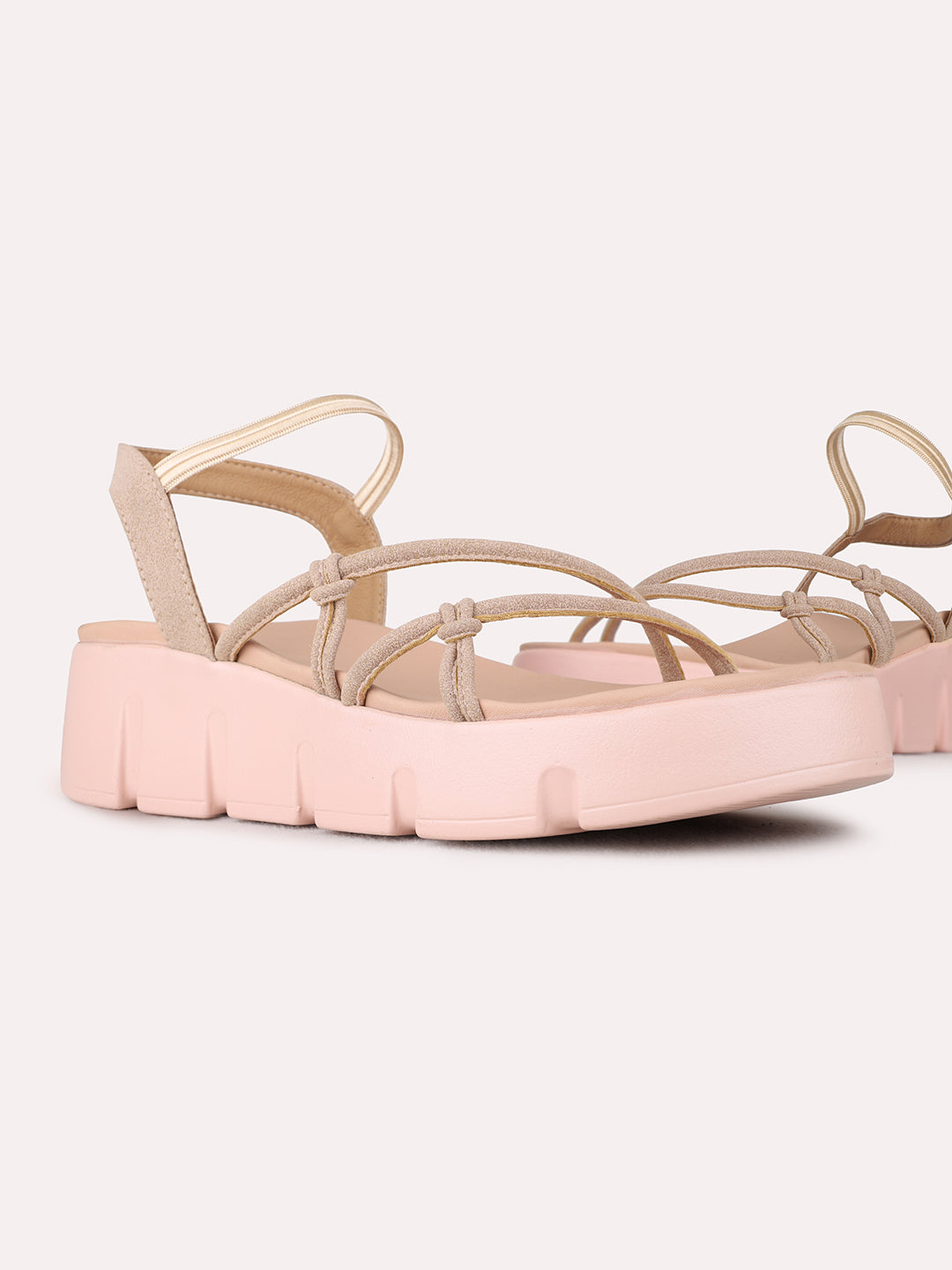 Womens Peach Party Wear Solid Pattern Round Toe Wedge Heel Sandals