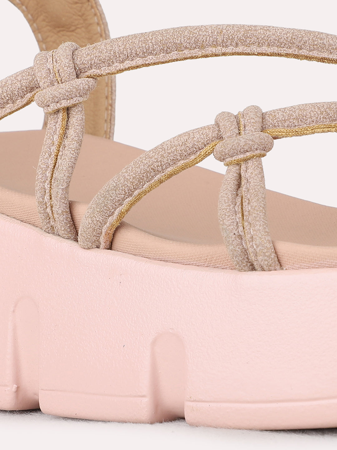 Womens Peach Party Wear Solid Pattern Round Toe Wedge Heel Sandals