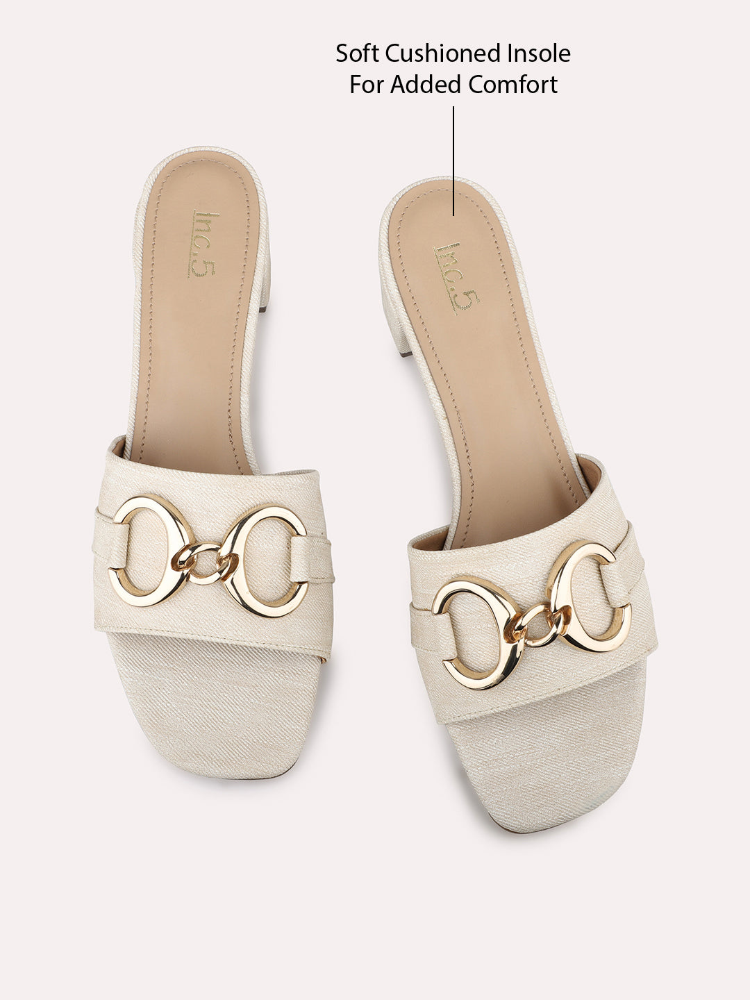 Womens Cream Party Wear Square Toe Block Heels