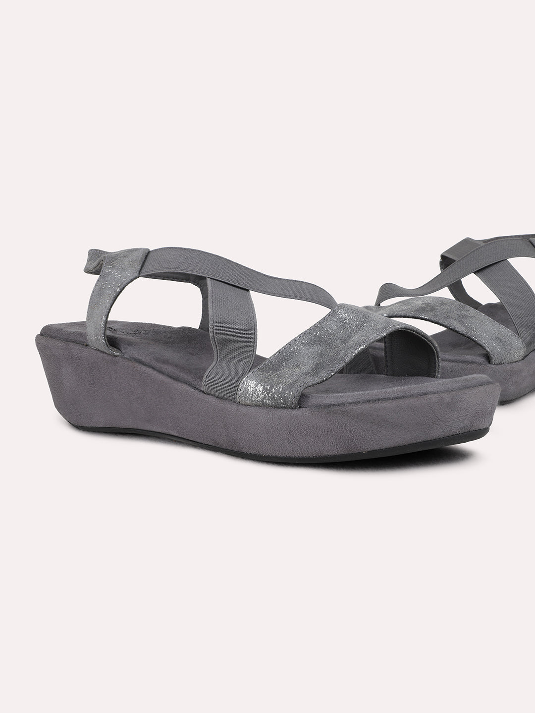 Womens Grey Casual Solid Round Toe Wedge Heels
