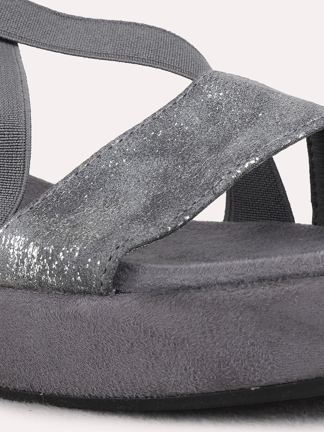 Womens Grey Casual Solid Round Toe Wedge Heels