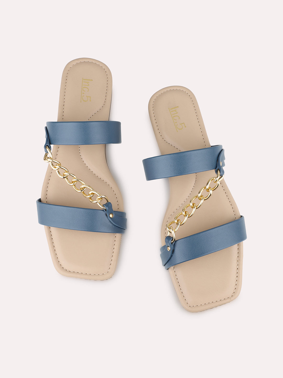Womens Blue Solid Open Toe Casual Flats