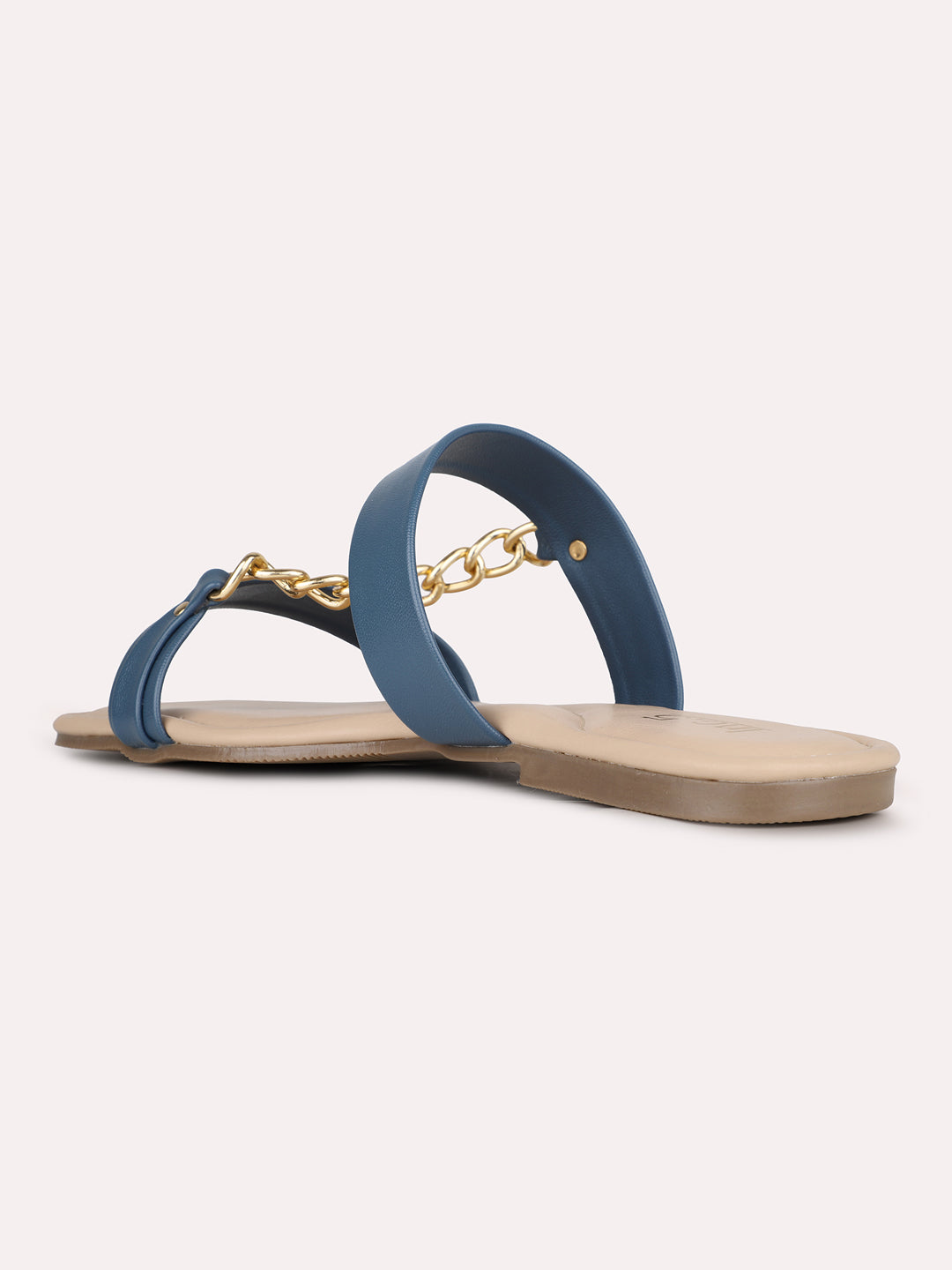 Womens Blue Solid Open Toe Casual Flat Sandals