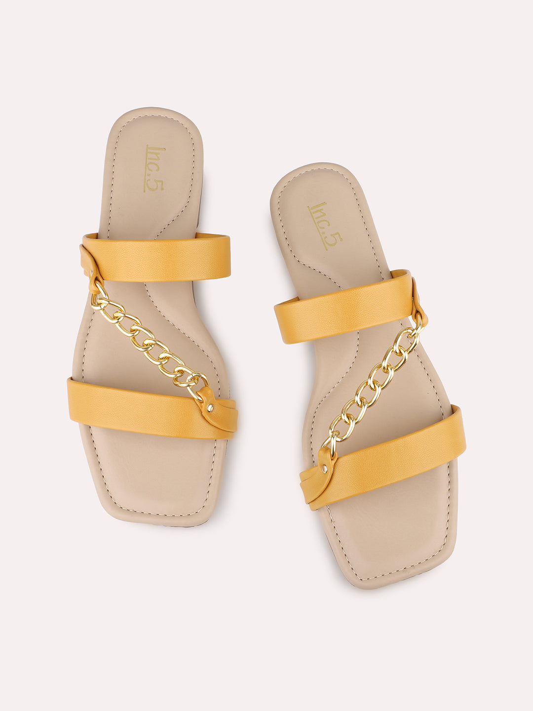Womens Mustard Solid Open Toe Casual Flats