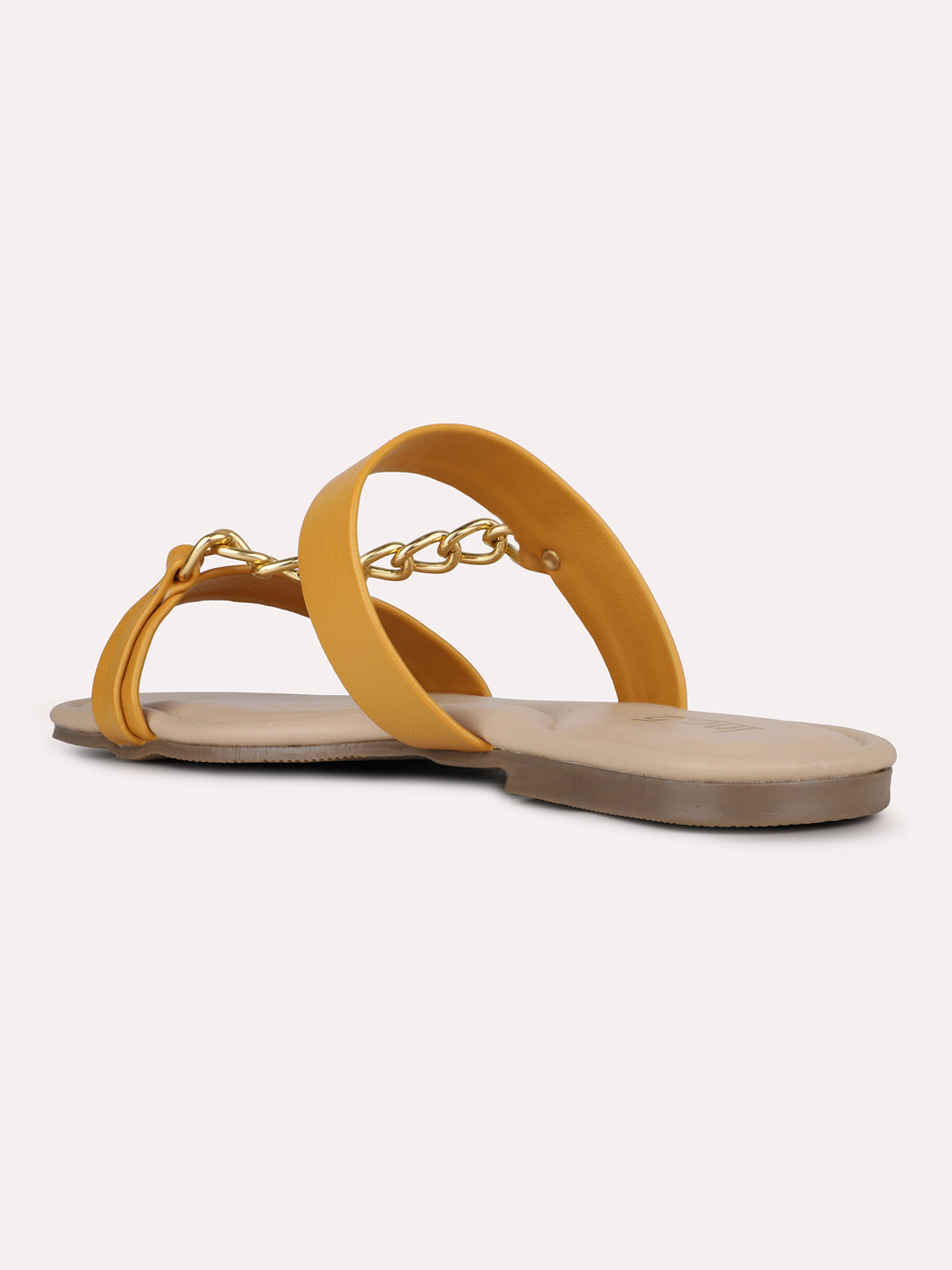 Womens Mustard Solid Open Toe Casual Flat Sandals