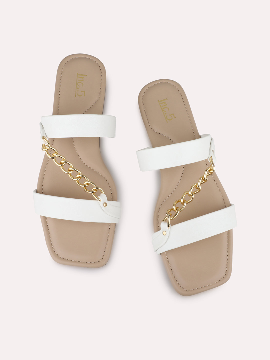 Womens White Solid Open Toe Casual Flat Sandals