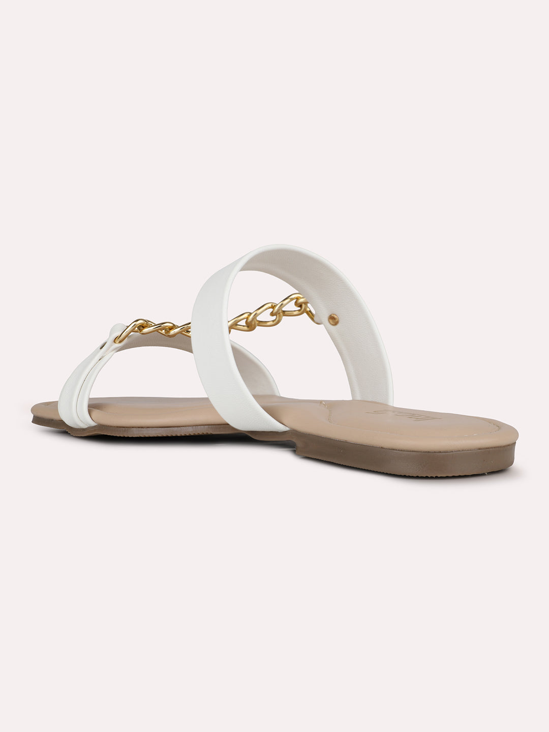 Womens White Solid Open Toe Casual Flat Sandals