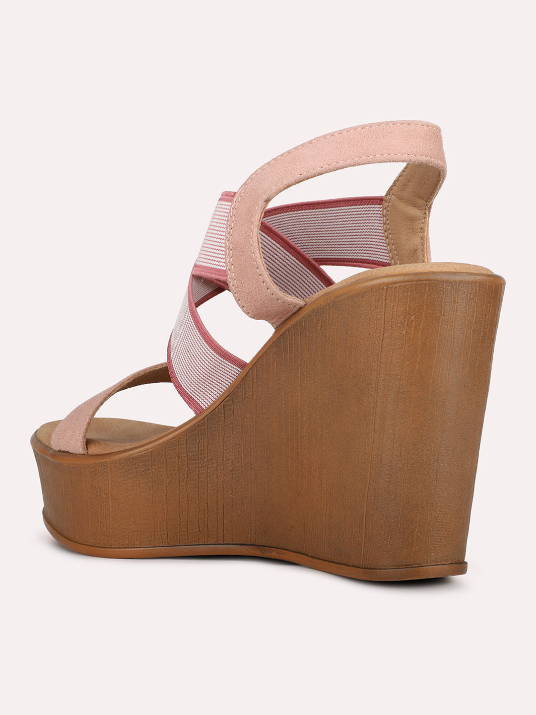 Womens Peach Solid Round Toe Party Wear Wedge Heel Sandals