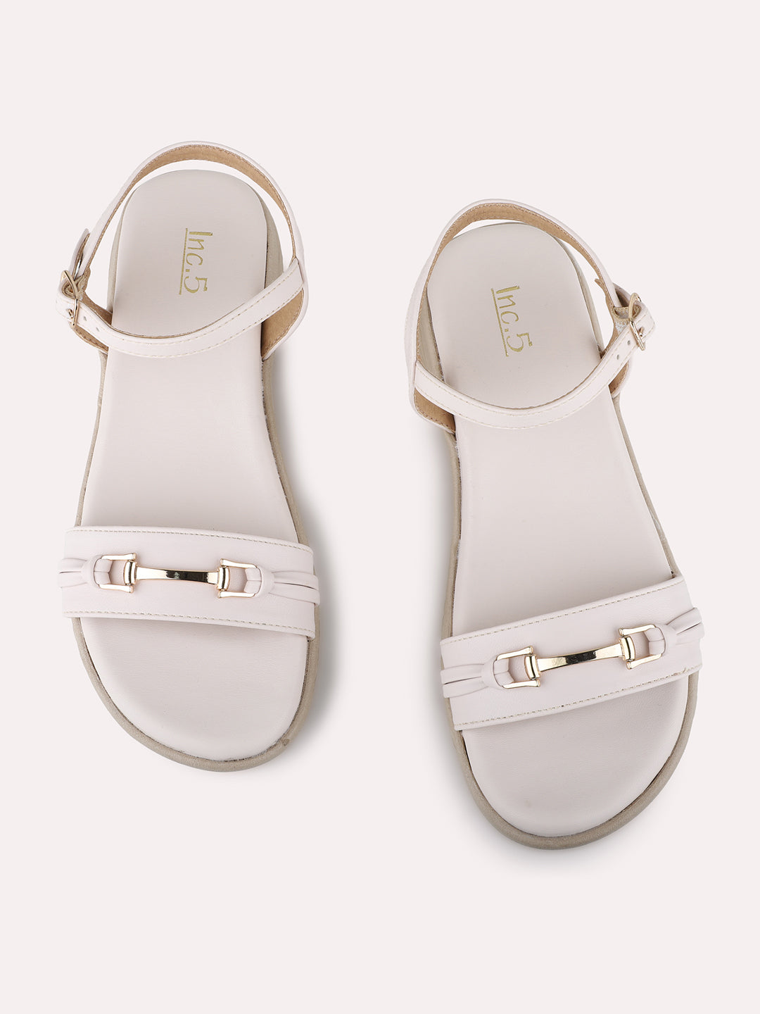 Womens Cream Casual Solid Pattern Round Toe Wedge Heels