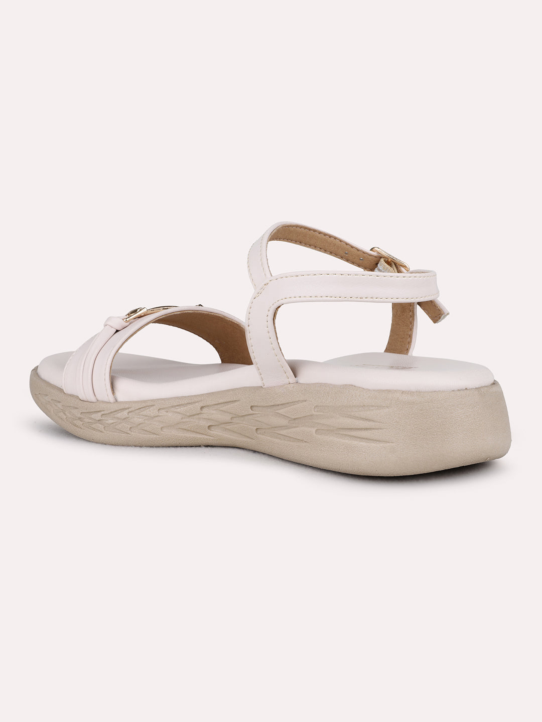 Womens Cream Casual Solid Pattern Round Toe Wedge Heels