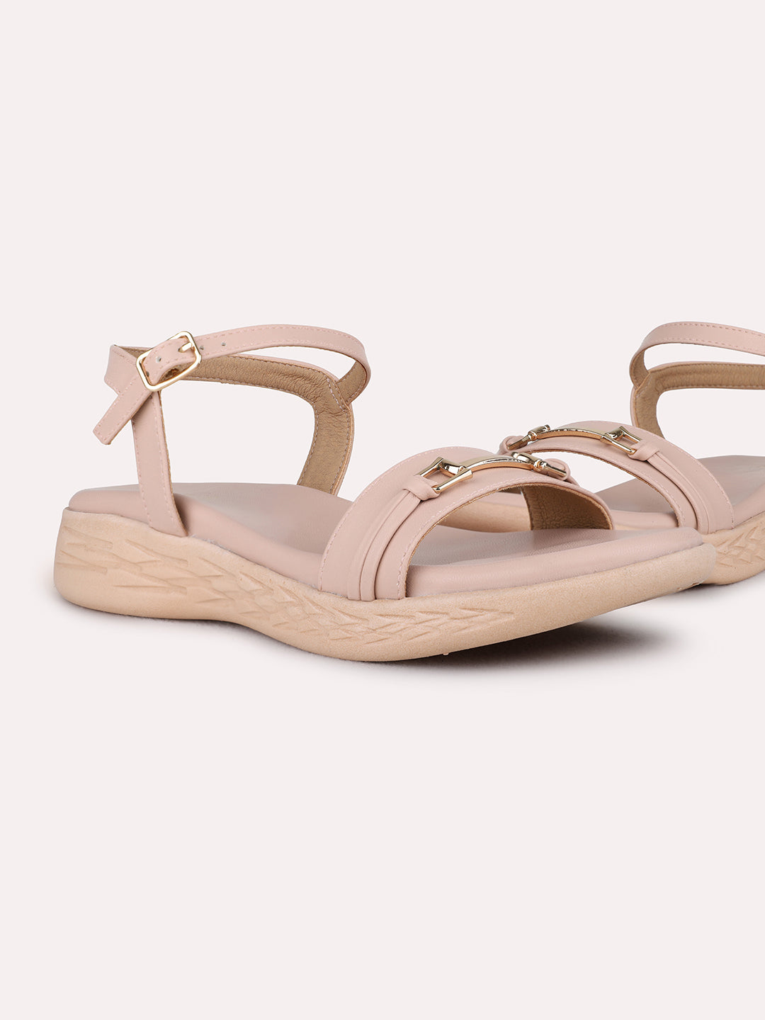 Womens Peach Casual Solid Round Toe Wedge Heel Sandals