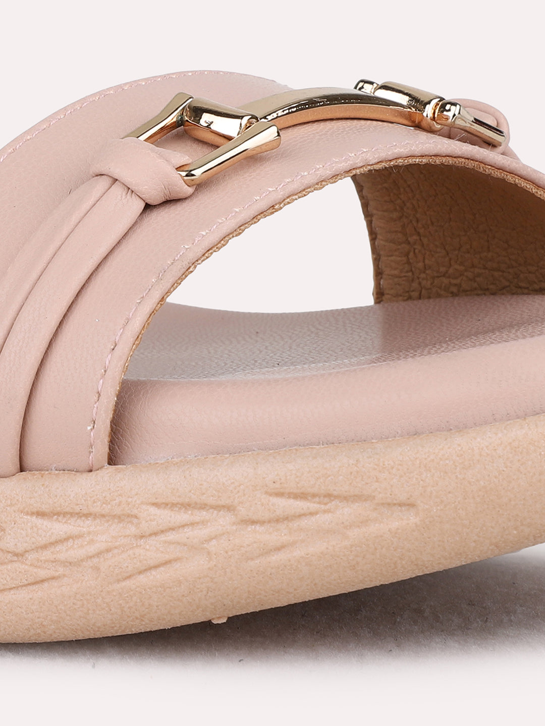 Womens Peach Casual Solid Round Toe Wedge Heel Sandals