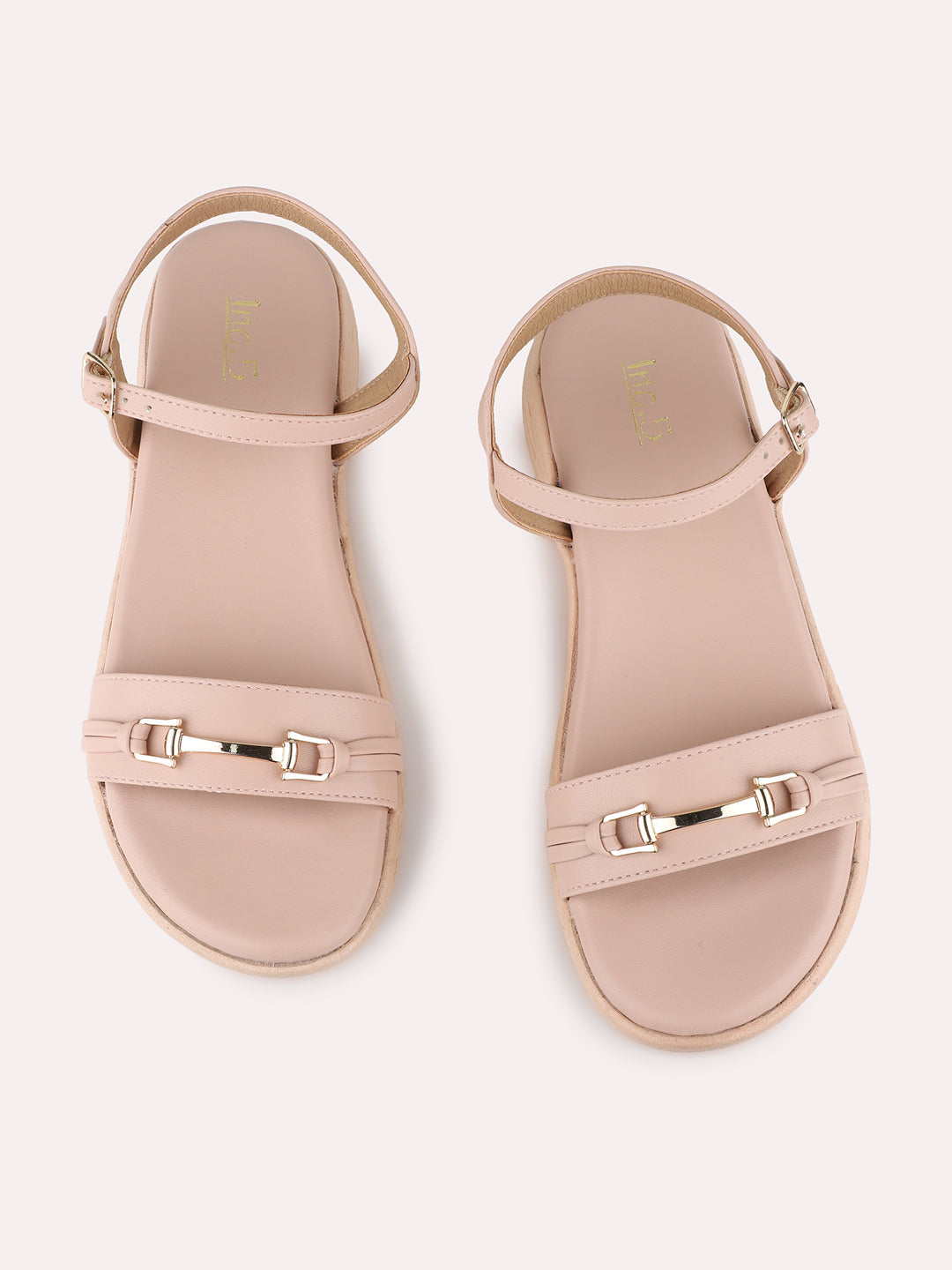 Womens Peach Casual Solid Round Toe Wedge Heel Sandals