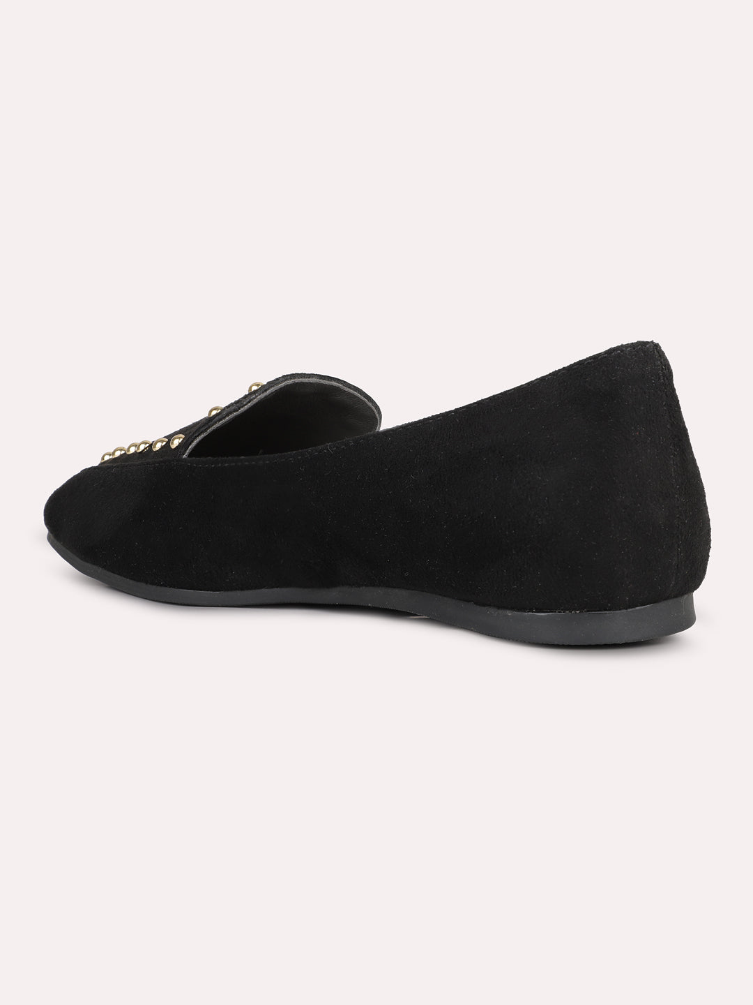 Womens Black Solid Pointed Toe Party Wear Flat Ballerinas