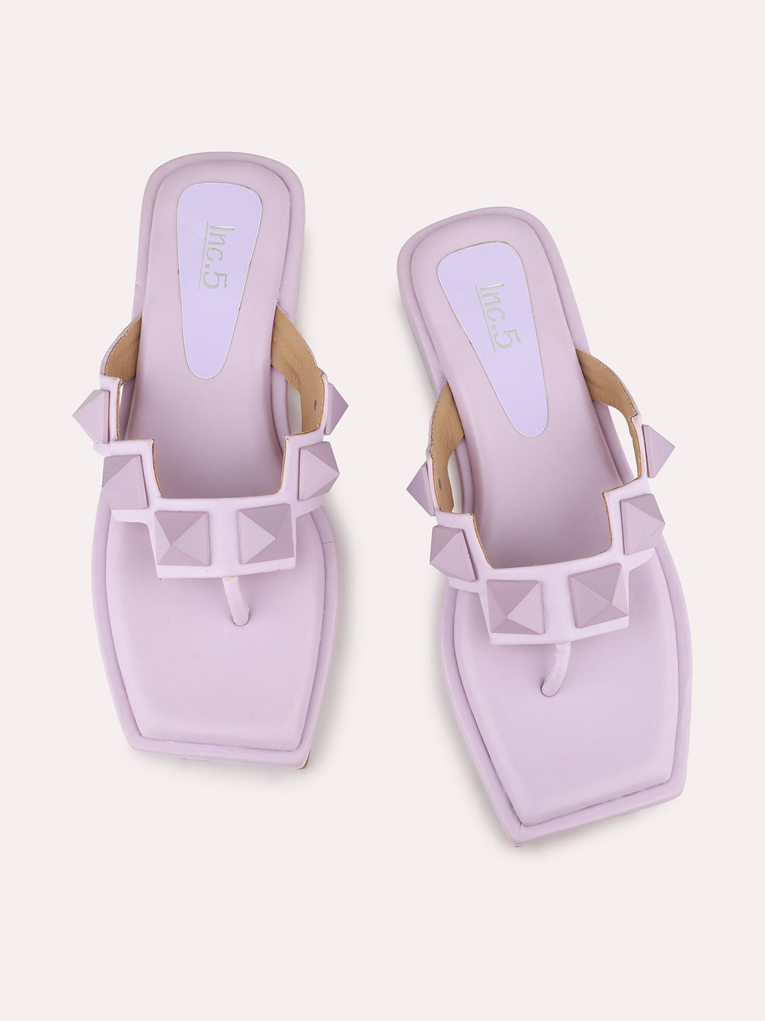 Womens Purple Embellished T-Strap Casual Flat Sandals