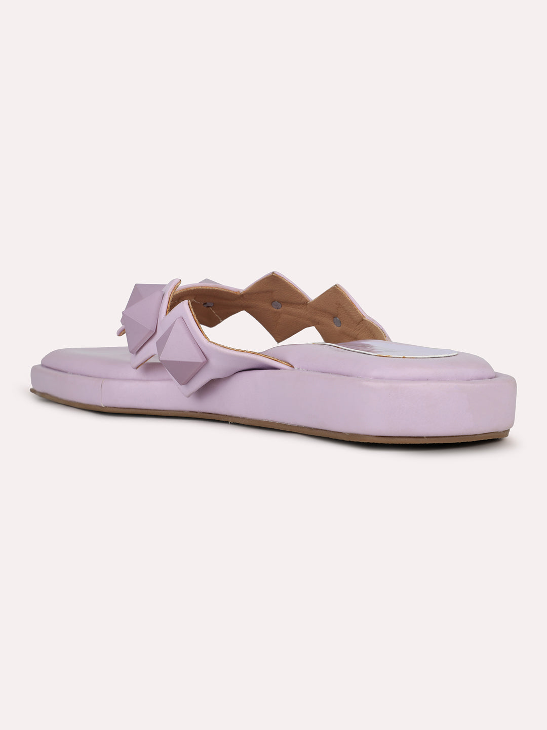 Womens Purple Embellished T-Strap Casual Flat Sandals