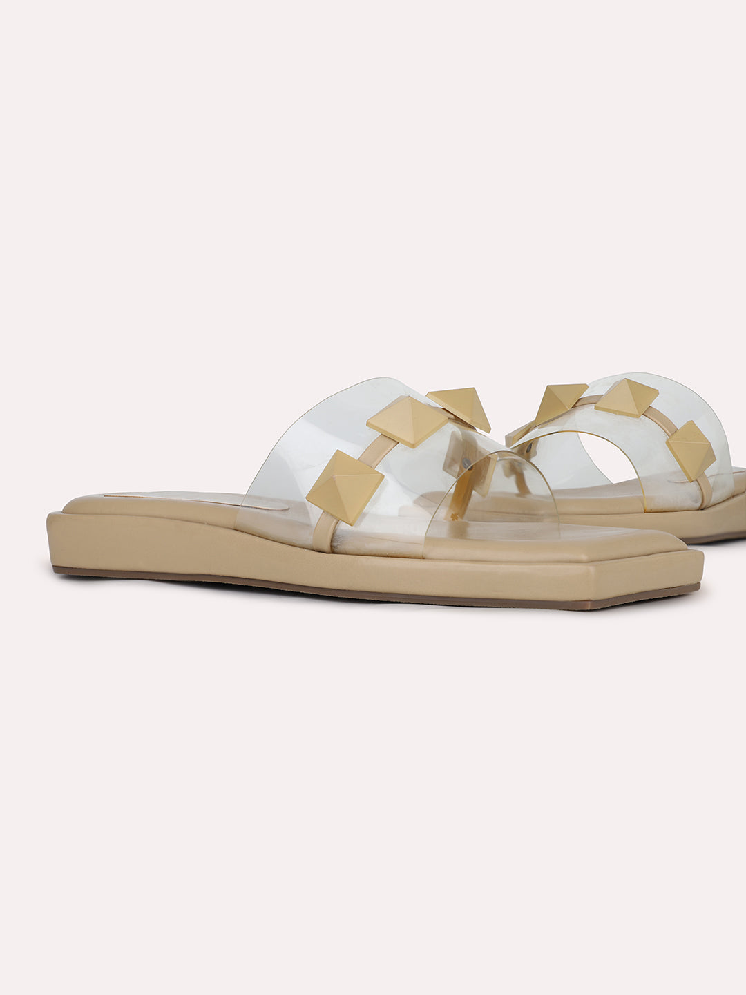 Womens Beige Transparent Open Toe Casual Flat Sandals