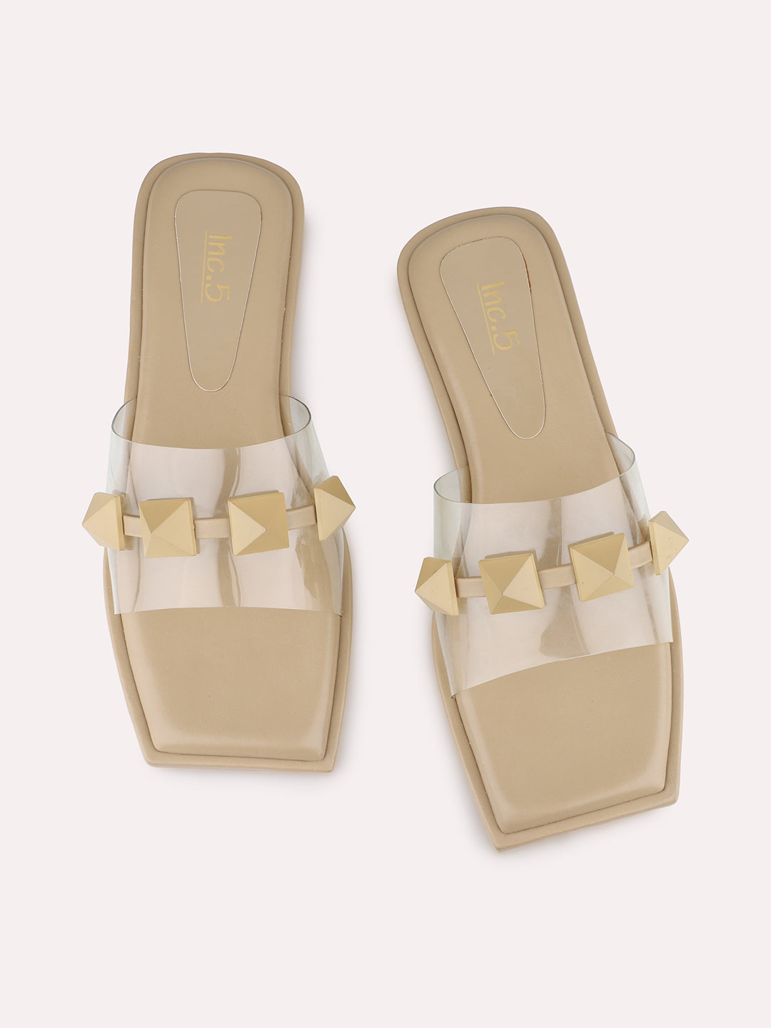 Womens Beige Transparent Open Toe Casual Flat Sandals