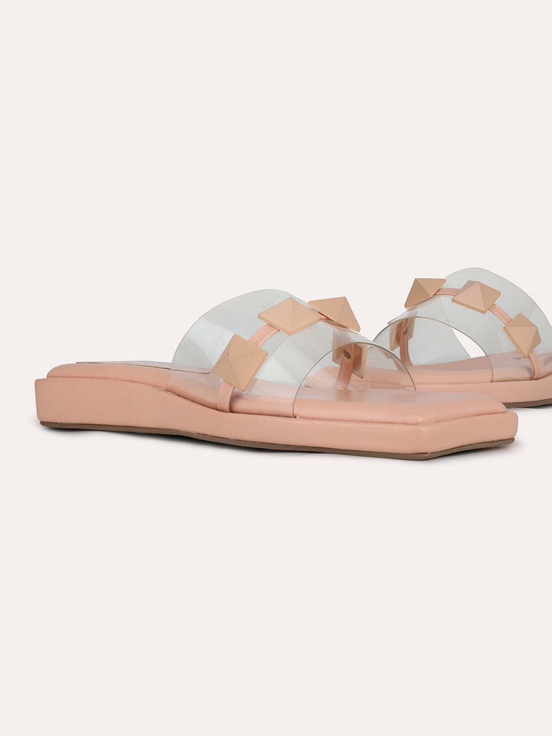 Womens Peach Transparent Open Toe Casual Flat Sandals