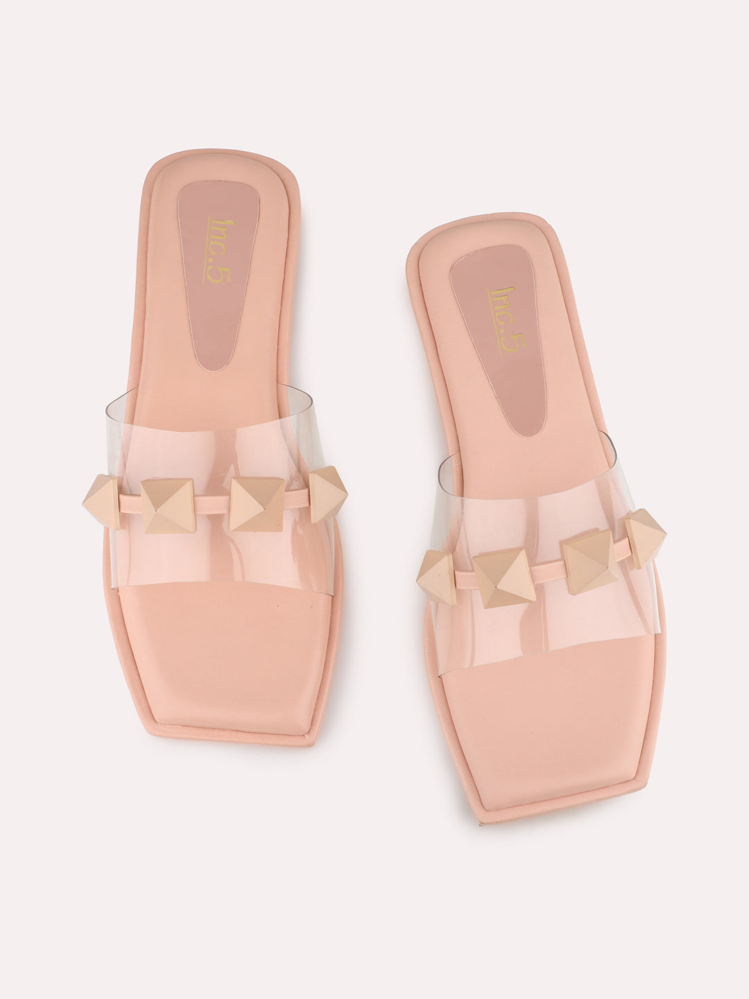 Womens Peach Transparent Open Toe Casual Flat Sandals