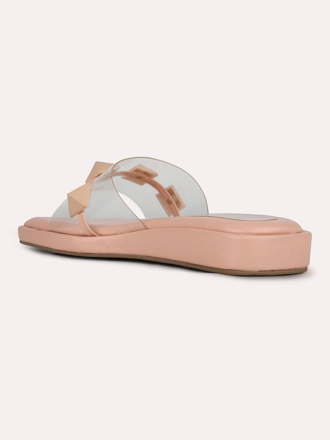 Womens Peach Transparent Open Toe Casual Flat Sandals