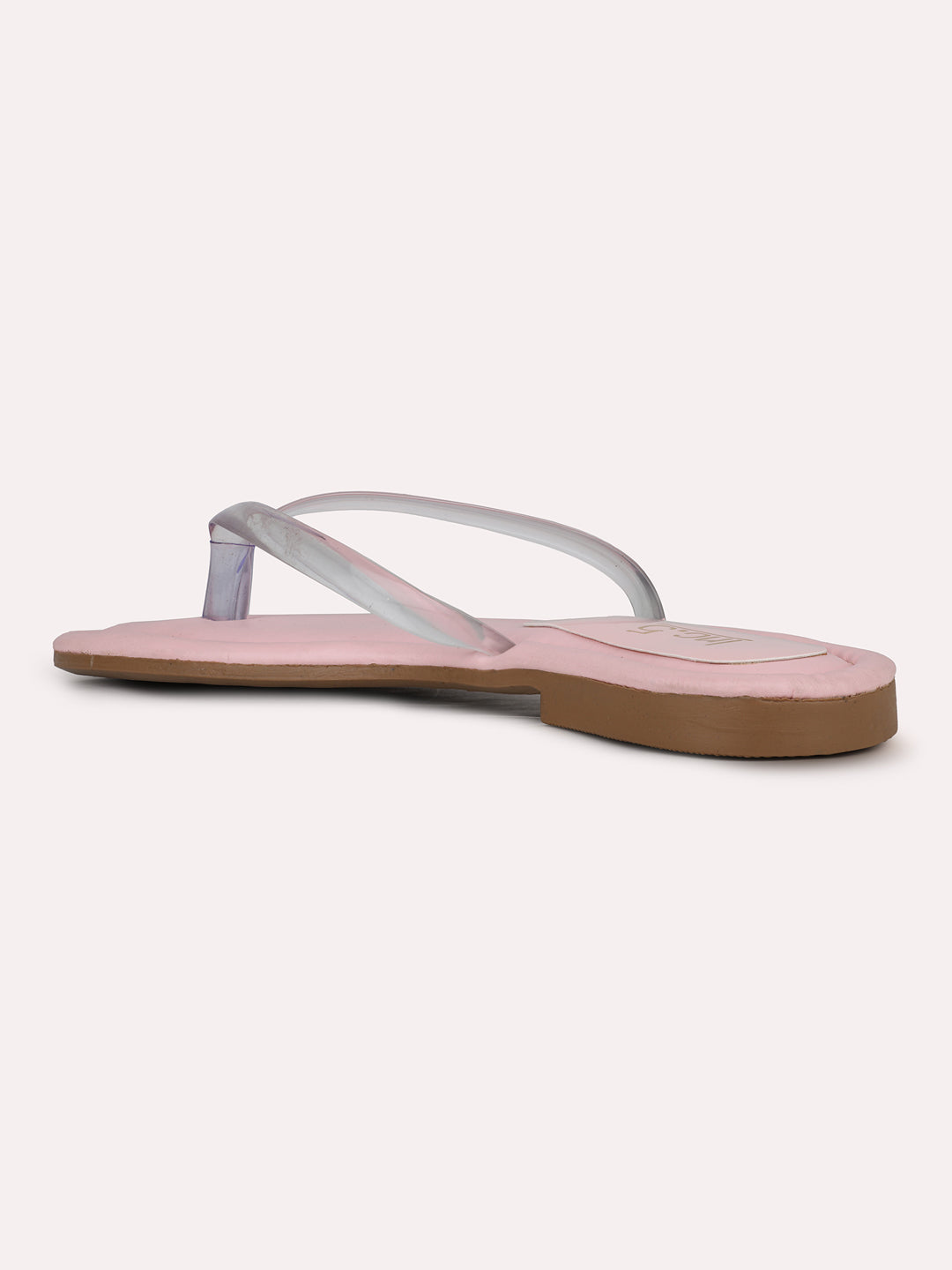 Womens Pink Transparent T-Strap Casual Flat Sandals