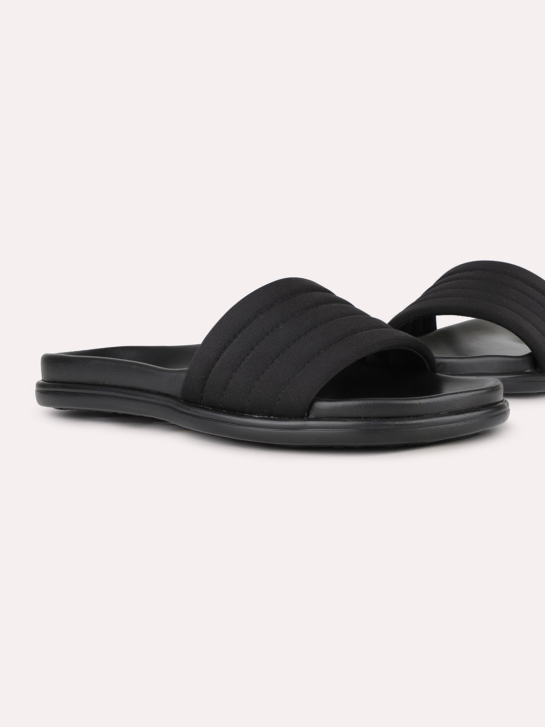 Women Black Casual Open Toe Flats Slip-On Sandals
