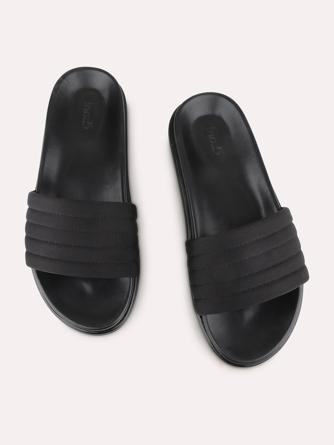 Women Black Casual Open Toe Flats Slip-On Sandals