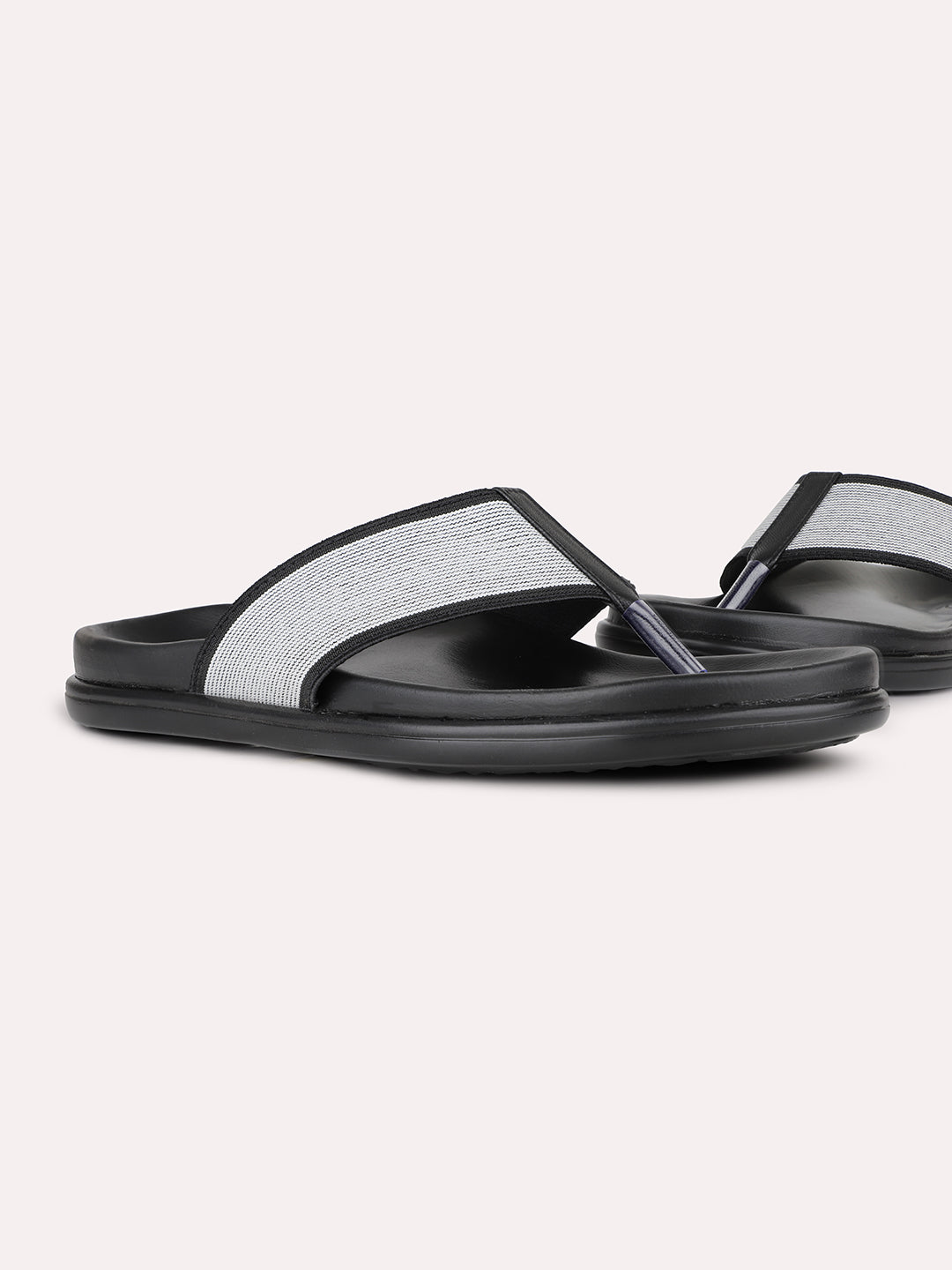 Women Black Casual Solid T-Strap Slip-On Flat Sandals