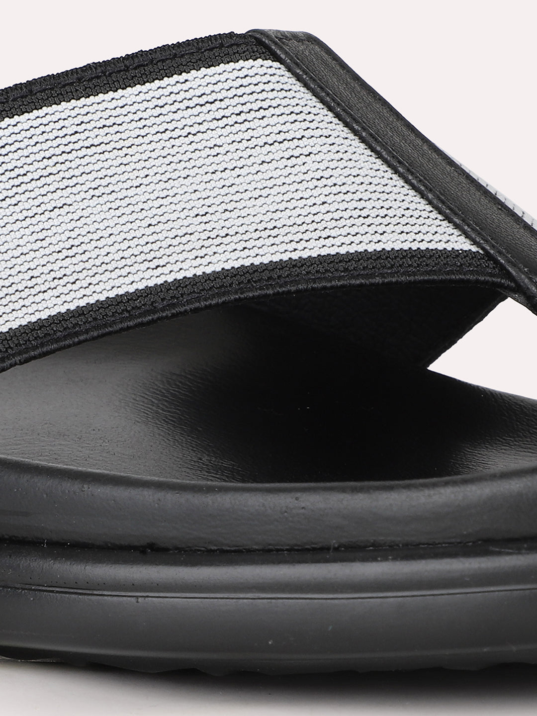 Women Black Casual Solid T-Strap Slip-On Flat Sandals