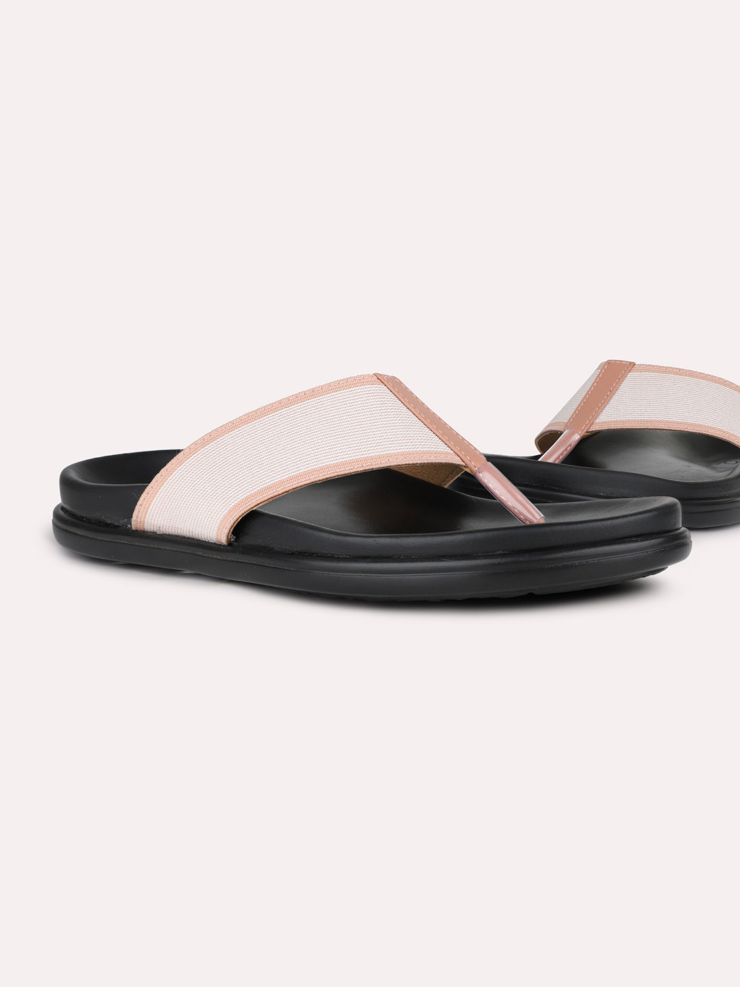 Women Peach Casual Solid T-Strap Slip-On Flat Sandals