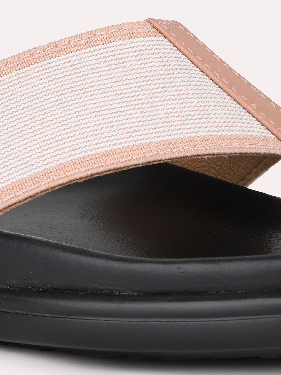 Women Peach Casual Solid T-Strap Slip-On Flat Sandals