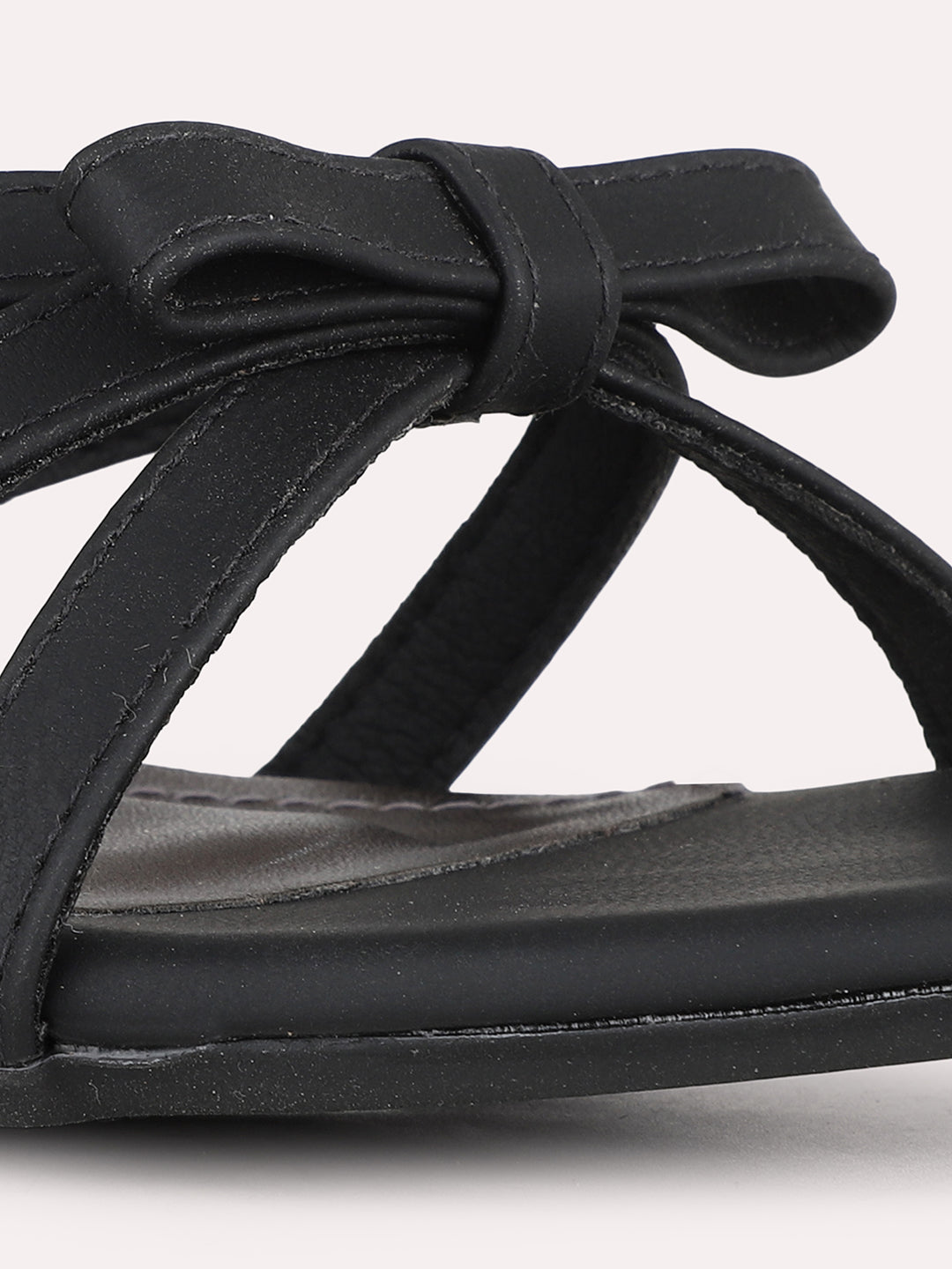 Women Black Party Wear Striped Round Toe Kitten Heel Sandals