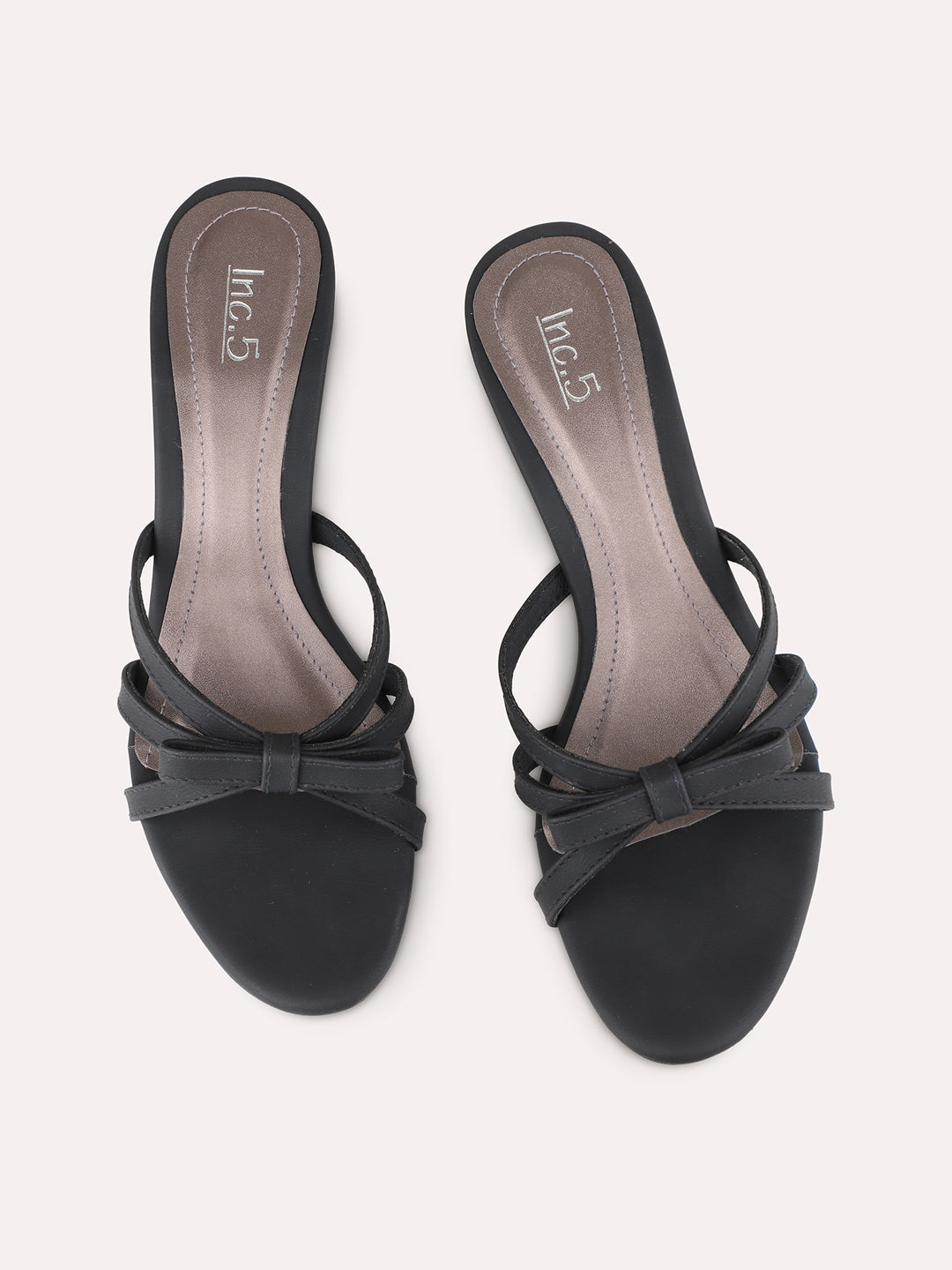 Women Black Party Wear Striped Round Toe Kitten Heels