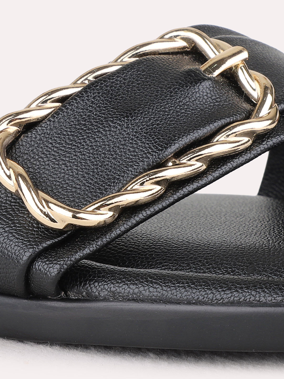 Womens Black Party Wear Solid Square Toe Sandals