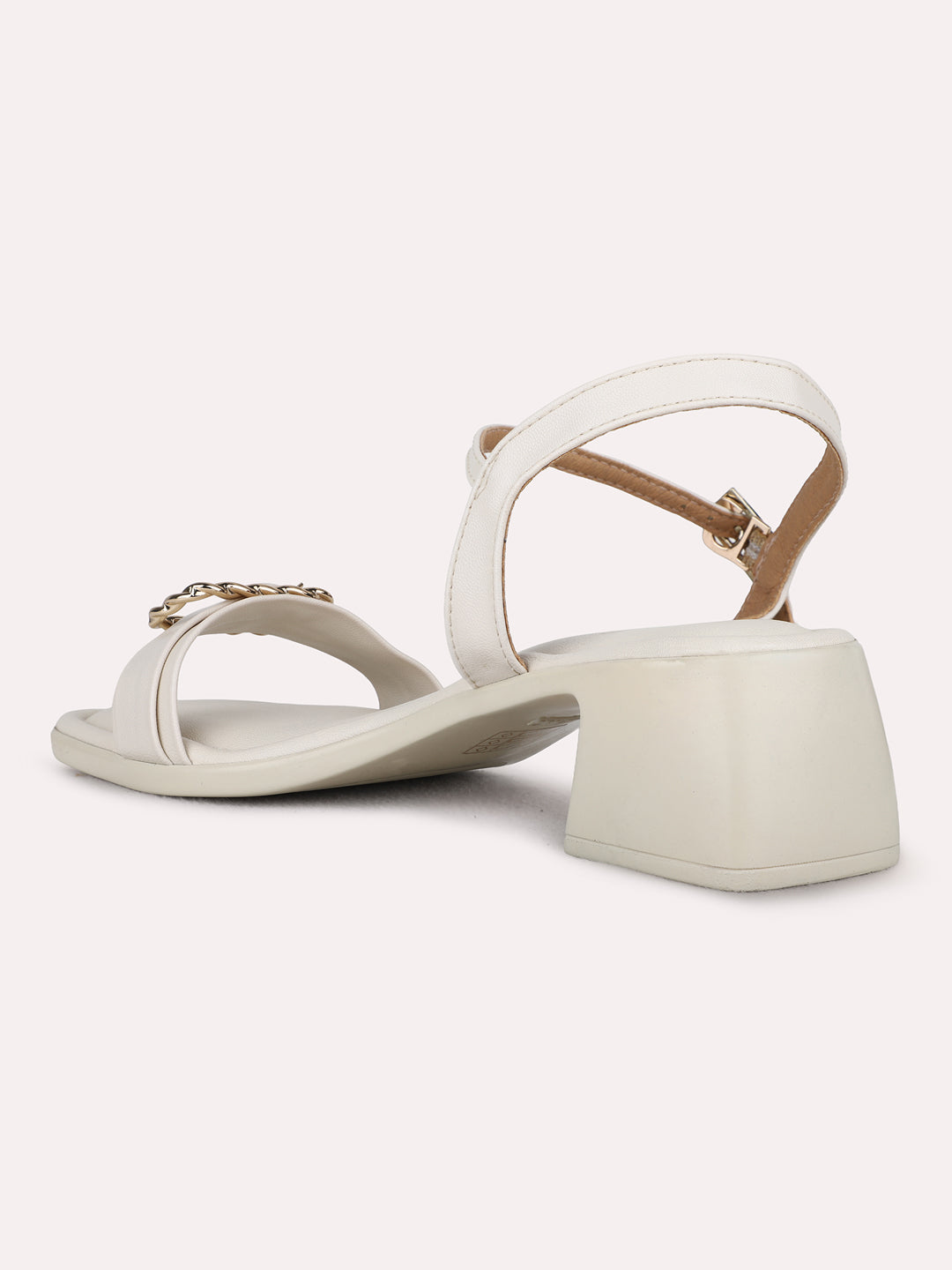 Womens Cream Party Wear Solid Square Toe Heel Sandals